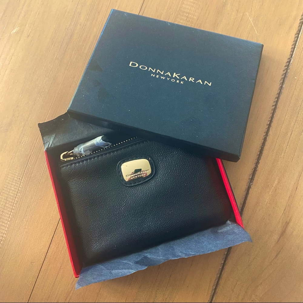 NEW Donna Karan Black Leather Coin Purse